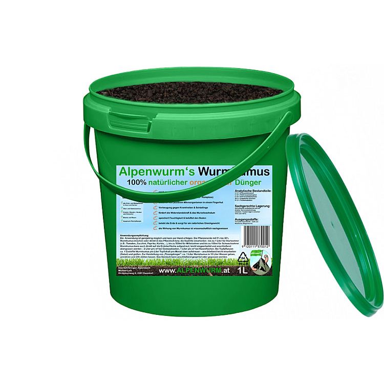 Worm humus / worm compost - 1L | Gift, sample bucket | 100% natural organic fertilizer