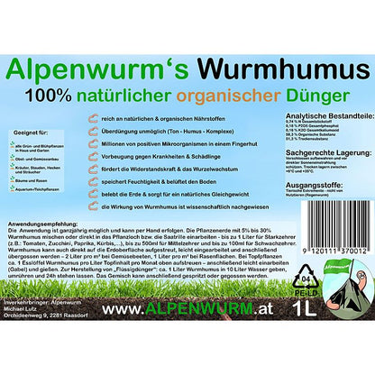 Worm humus / worm compost - 1L | Gift, sample bucket | 100% natural organic fertilizer